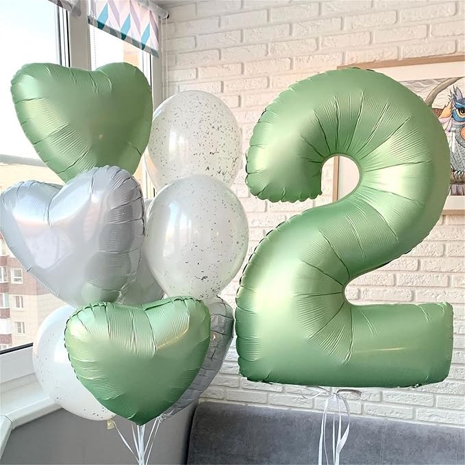 40'' Sage Green Number 9 Balloon, Self Inflating Foil Number Balloons Set 0-9 - Image 5