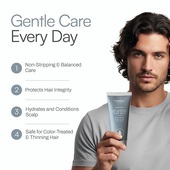 Foltene Anti Dandruff Shampoo for Men & Women – Dry Scalp Shampoo for Itchy & Oily Scalp – Dandruff Treatment with Piroctone Olamine & Salicylic Acid – Sulfate-Free formula – 6.76 fl oz