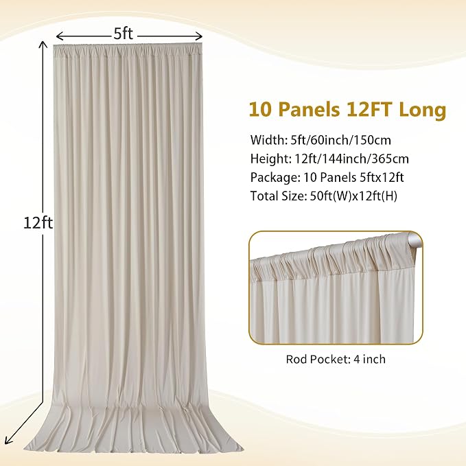 50×12ft Wrinkle Free Beige Backdrop Curtain - Image 4