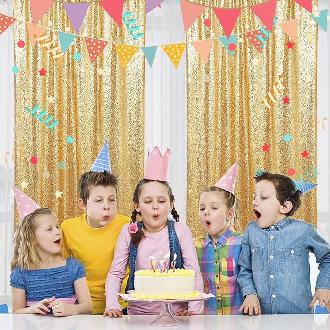 Poise3EHome Gold Sequin Backdrop Curtains, 4 Panels 2FTx8FT Glitter Background - Image 9