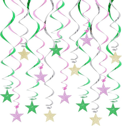 BEISHIDA Green Pink Glitter Stars Hanging Swirls Pre-Strung Hanging Ornament by Beishida