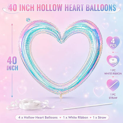 Iridescent Heart Balloons, Baby Shower, Engagement and Bridal Shower Decorations - Image 2