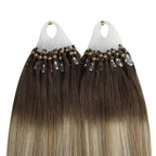 YoungSee Micro Loop Hair Extensions Real Human Hair Balayage Microlink Hair Extensions Human Hair Brown Balayage Blonde Microbead Hair Extension 16Inch Ombre Bead Hair Extension 50s/50g