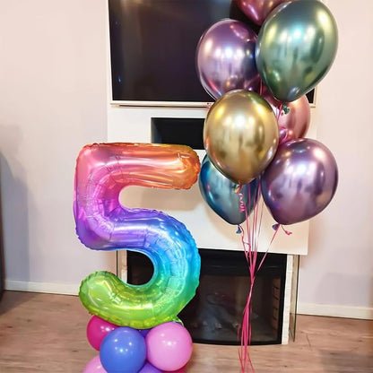 40 Inch Rainbow Number Balloon 5, Large Number Foil Balloons Mylar - Image 4