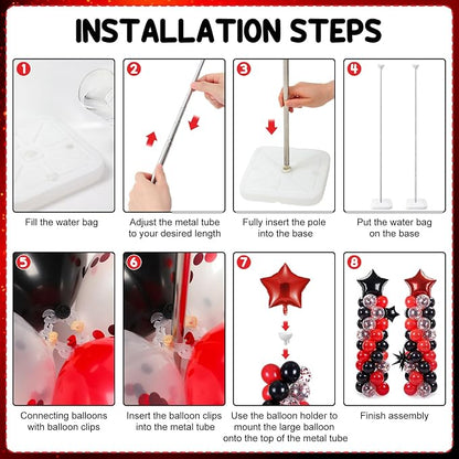 Skylety 2 Sets Red and Black Balloon Column Stand Kit Adjustable Red Black - Image 3