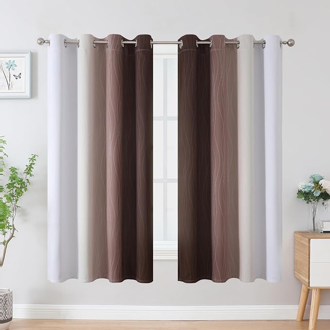 Brown and Greyish White Blackout Curtains 63 Inch Length 2 Panels Set, Full - Image 2