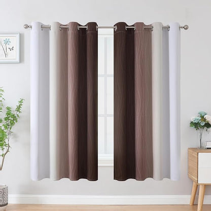 Brown and Greyish White Blackout Curtains 63 Inch Length 2 Panels Set, Full - Image 2