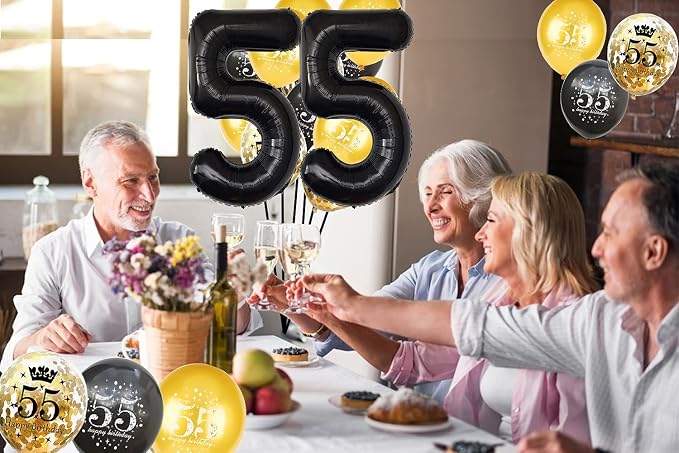 Jonhamwelbor 55 Number Balloons Black Big Giant Jumbo Number 55 Foil Mylar - Image 4