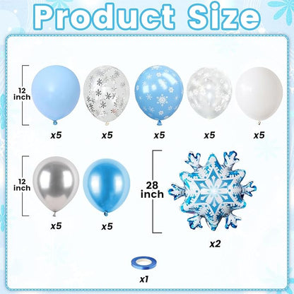 Snowflake Balloons, 12 Inch Metallic Blue Silver White Snowflake Print Confetti - Image 2