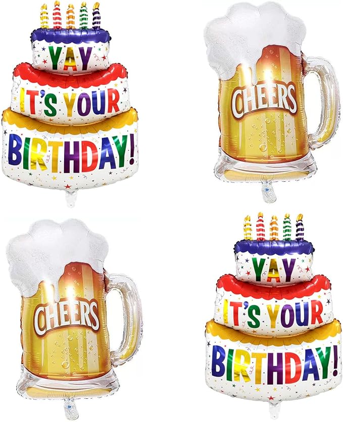 Colorful Happy Birthday Balloon Beer Mug Mylar Balloon Beer Theme by BIEUFBJI
