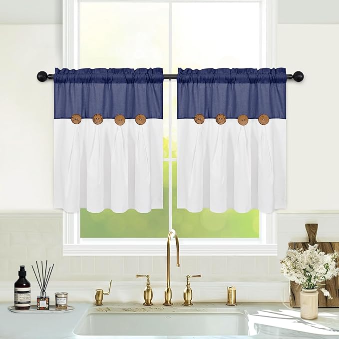 Boho Kitchen Curtains 24 Inch Length, Farmhouse Cotton Linen Tier Curtains by FRAMICS