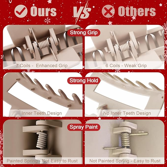 TOCESS Hair Claw Clips for Women - 8PK Large Neutral Matte Square Jumbo Hair Clips for Thick, Thin, Long, Short, Curly Hair Girls, Big Jaw Clip Set for Daily Use (Camel Khaki)
