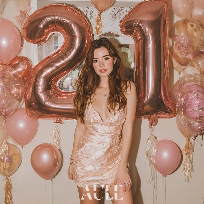 AULE 40 Inch Rose Gold 21 Balloon Number Foil 0-9 Birthday Big Numbers | - Image 3