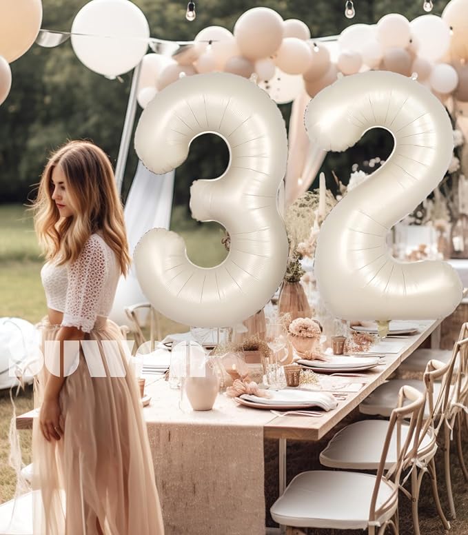 SUWEN 40 Inch Large Cream White 32 Balloon Numbers Big Foil Helium Number - Image 3