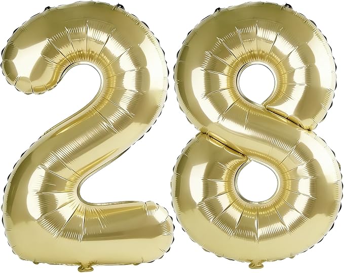 40 Inch Number 28 Balloons for 28th Birthday Party Decorations, 0-100 Champagne by FOBELEC