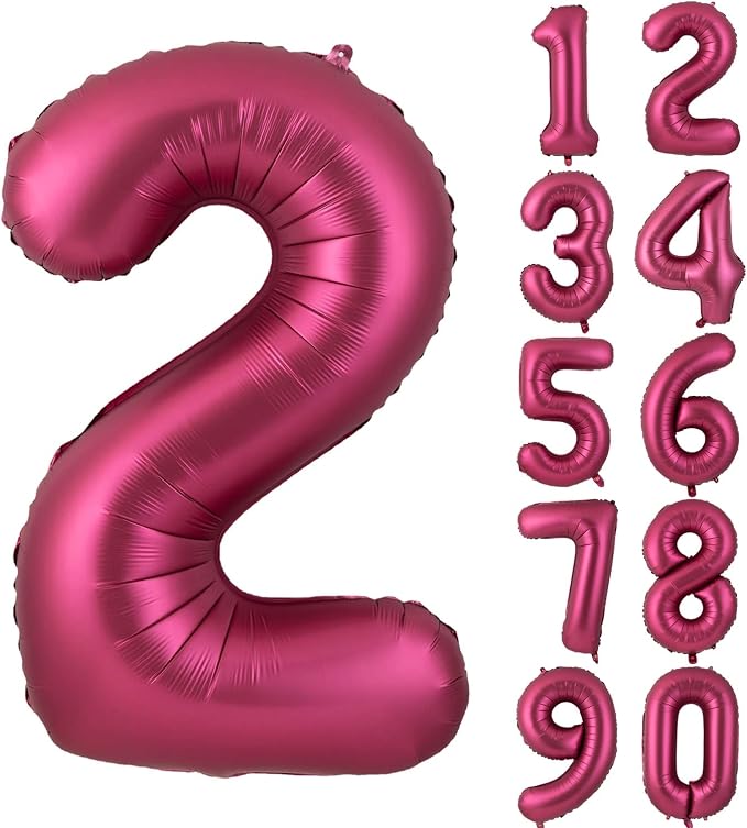 Number 2 Balloons 40 Inch Wine Red Burgundy Foil Number Balloon 2 | Wine Red by Yeodong
