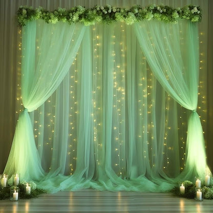 30x10ft Olive Green Tulle Backdrop Curtain by Partisky