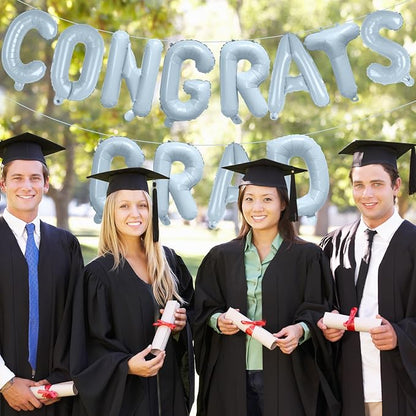 16 Inch Pastel Blue Congrats Grad Banner Balloons, Pastel Blue Congrats Grad - Image 3