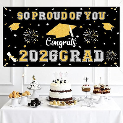 Graduation Decorations 2026 Black Gold Graduation Banner 66.1" x 33.8" - Image 6