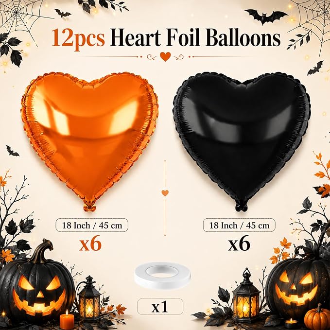 Black Orange Heart Foil Balloons 18Inch - Image 2