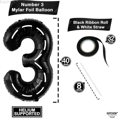 KatchOn Black Number 3 Balloon 40 Inch, 3rd Birthday Decorations - Image 2