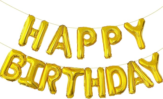 Gold Happy Birthday Balloon Banner, 16 Inch Foil Mylar Happy Birthday Balloons by PatiCool