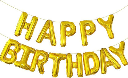 Gold Happy Birthday Balloon Banner, 16 Inch Foil Mylar Happy Birthday Balloons by PatiCool