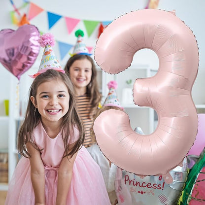 3rd Birthday Balloons for Girls, Pastel Dusty Blush Pink Large 3 Balloon Number - Image 5