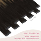 WENNALIFE Tape in Hair Extensions Human Hair Dark Brown to Chestnut Brown and Dirty Blonde Highlighted Tape in Extensions, 10pcs 25g 18 inch Remy Invisible Tape Ins Straight Colored Soft Refill Set