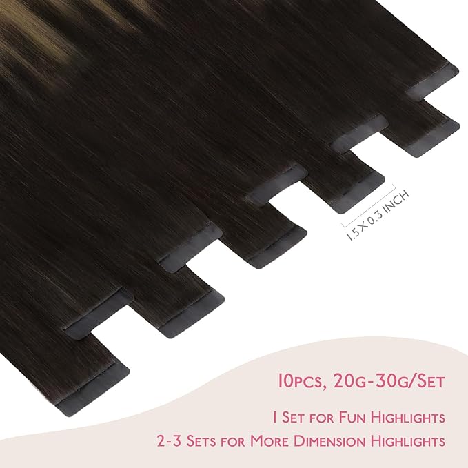 WENNALIFE Tape in Hair Extensions Human Hair Dark Brown to Chestnut Brown and Dirty Blonde Highlighted Tape in Extensions, 10pcs 30g 22 inch Remy Invisible Tape Ins Straight Colored Soft Refill Set