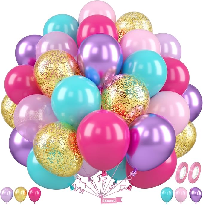 Teal Pink Purple Balloons, 12 Inch Princess Balloons, Pastel Pink Teal Purple by Saxuxu