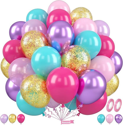 Teal Pink Purple Balloons, 12 Inch Princess Balloons, Pastel Pink Teal Purple by Saxuxu