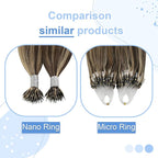 YoungSee Nano Beads Hair Extensions Human Hair Dark Brown with Caramel Blonde No Glue Nano Loop Hair Extensions Real Human Hair Pre Bonded Nano Hair Extension Highlight Brown 20in 50grams 50strands