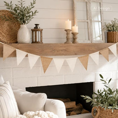 G2PLUS Pre-Strung Burlap Pennant Banner, 39Ft Linen Triangle Flag Bunting - Image 6