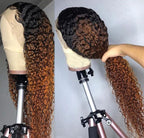 Ombre Brown Lace Front Wigs Human Hair Pre Plucked Curly Wave Brazilian Virgin Hair 13X4 HD Transparent Lace Frontal Wigs with Baby Hair 180% Density 22 Inch