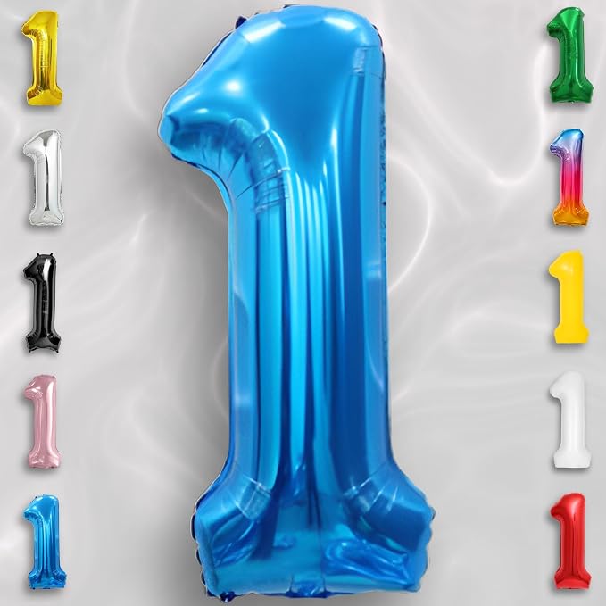 Blue Number Balloon 1 Mylar Foil Balloons 16 inch - Image 6