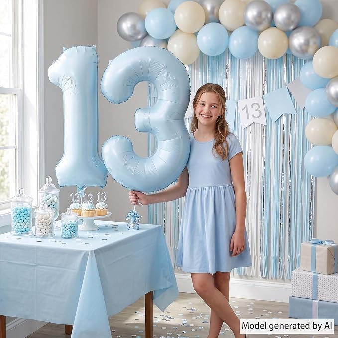 Baby Blue Number 13 Balloon 40 Inch, Foil Digits Milestone Party Supplies | - Image 6