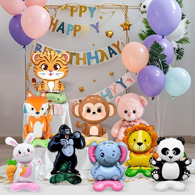 8-Piece 3D Foil Wildlife Balloon Set—Freestanding Jungle Animal Set: Lion - Image 5