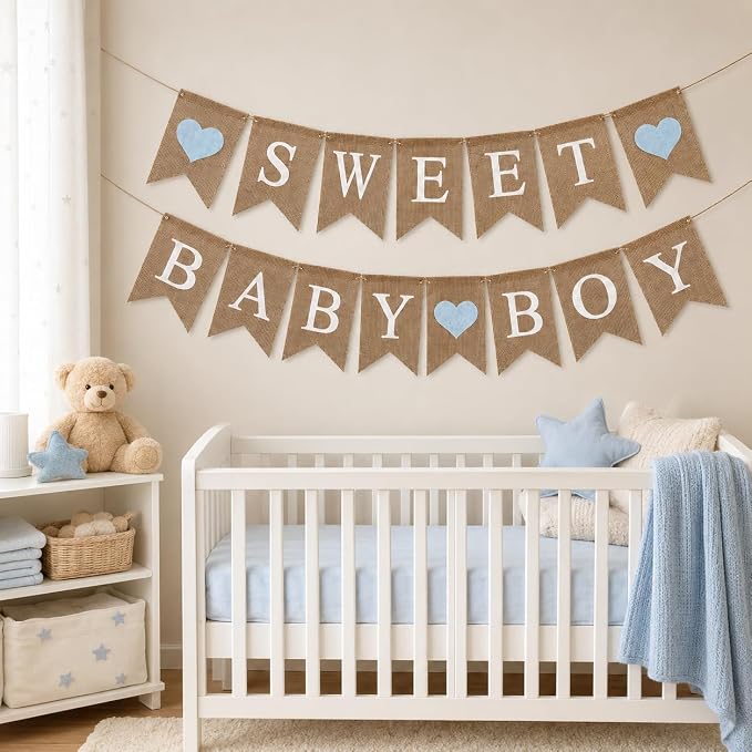 Sweet Baby Boy Burlap Banner for Baby Shower Decorations and Gender Reveal Party - Image 4