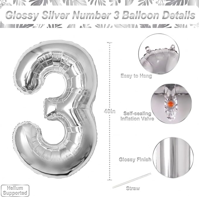 Silver Number 13 Balloon 40 Inch, Sleek Foil - Image 4