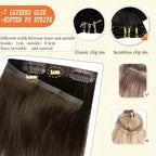 Full Shine Real Hair Extensions Clip in Human Hair 22 Inch Seamless Clip in Hair Extensions Dark Brown Balayage to Light Brown with Caramel Blonde Softness 8 PCS 120 G