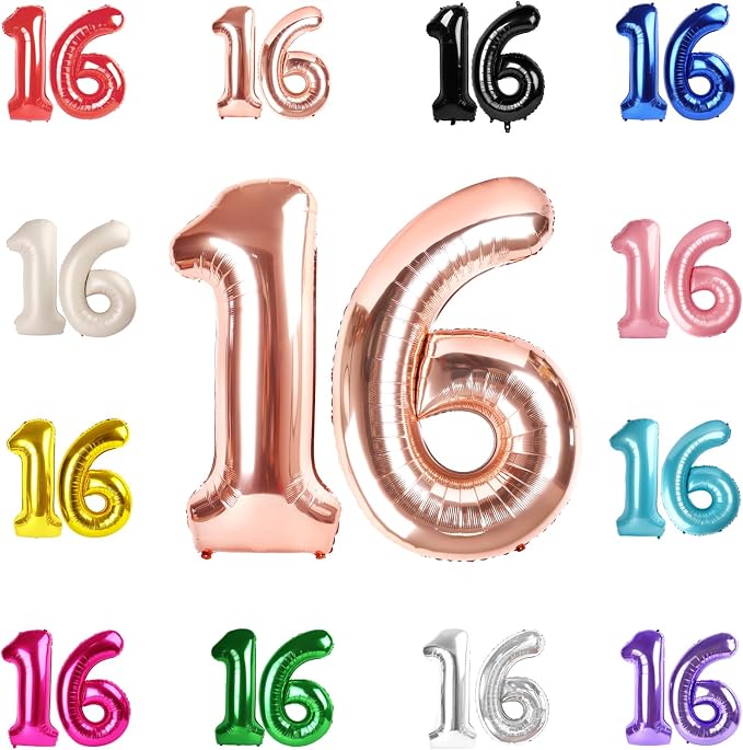 Rose Gold Number 16 Balloon 40 Inch by IWERP