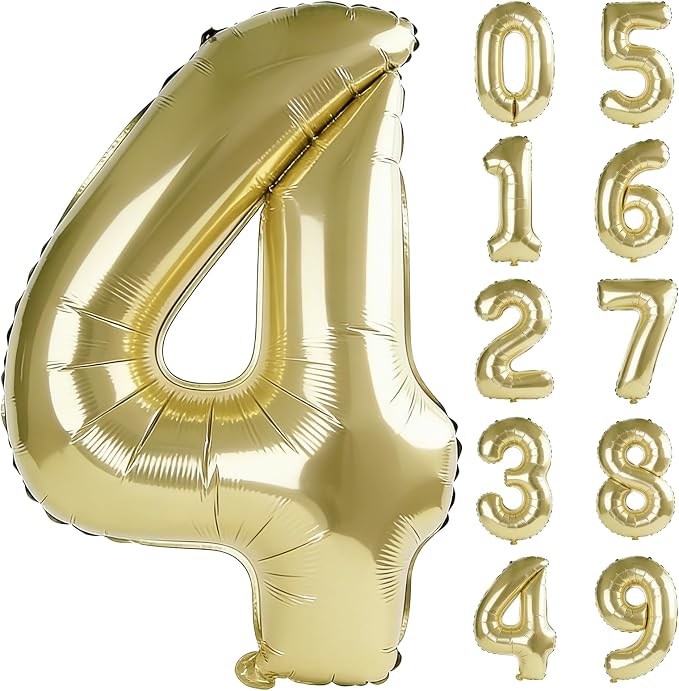 40 Inch Number 4 Balloons for 4th Birthday Party Decorations, 0-100 Champagne by FOBELEC