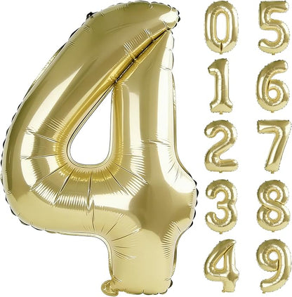 40 Inch Number 4 Balloons for 4th Birthday Party Decorations, 0-100 Champagne by FOBELEC