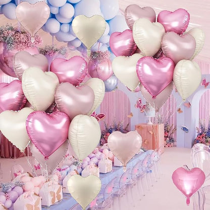 Pink White Heart Balloons, Pastel Pink Light Pink White Heart Shaped Mylar - Image 7