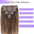 Curly Clip In Hair Extensions Real Human Hair Clip Ins Balayage Chocolate Brown to Caramel Blonde Human Hair Extensions 8Pcs with18clips 120g/Set (26 inch，#4/27/4)