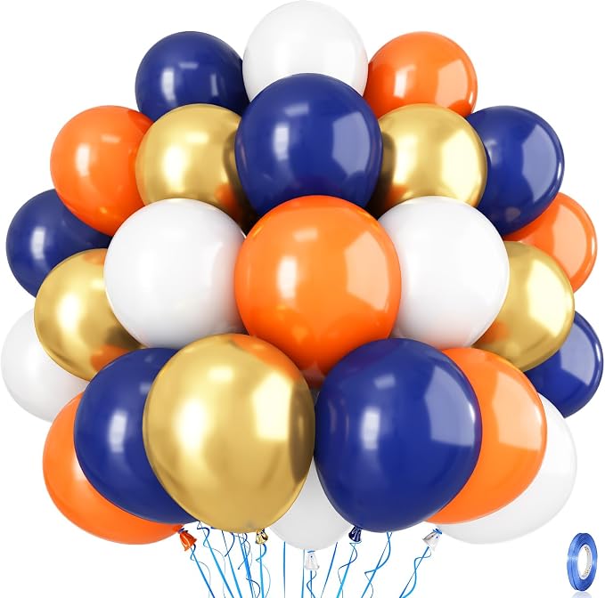 Isndare 35pc Navy Blue & Orange Balloons Set, Metallic Gold, Party Decorations by Isndare
