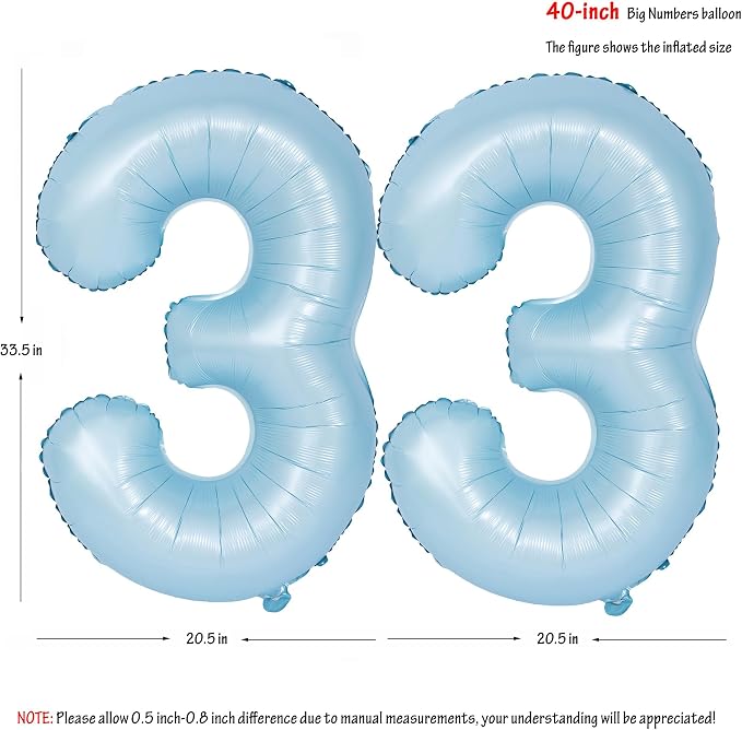 40 In Matte Blue Number Balloons Helium Foil Mylar Balloon Party Digital 33 | - Image 2