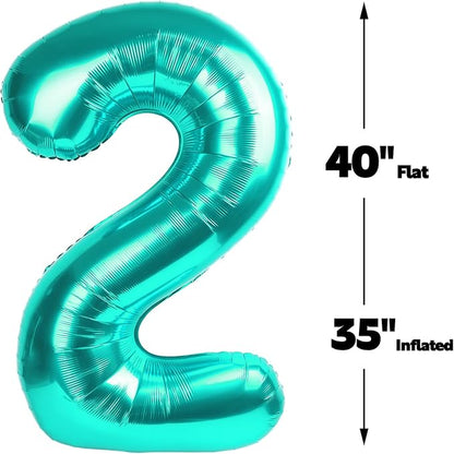 Teal Blue Number 2 Balloon 40 inch, Balloon numbers party supplies, deco photo - Image 3