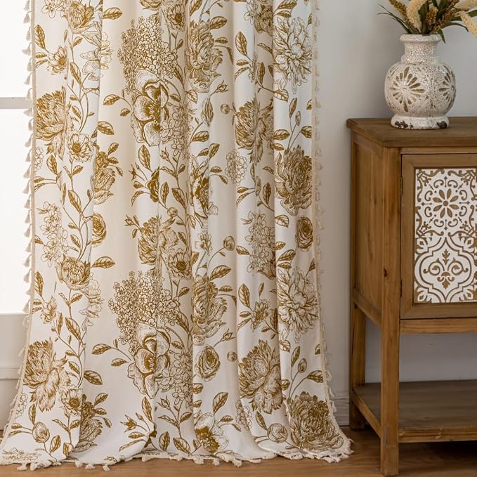 Vintage Tan Floral Curtains - Image 4